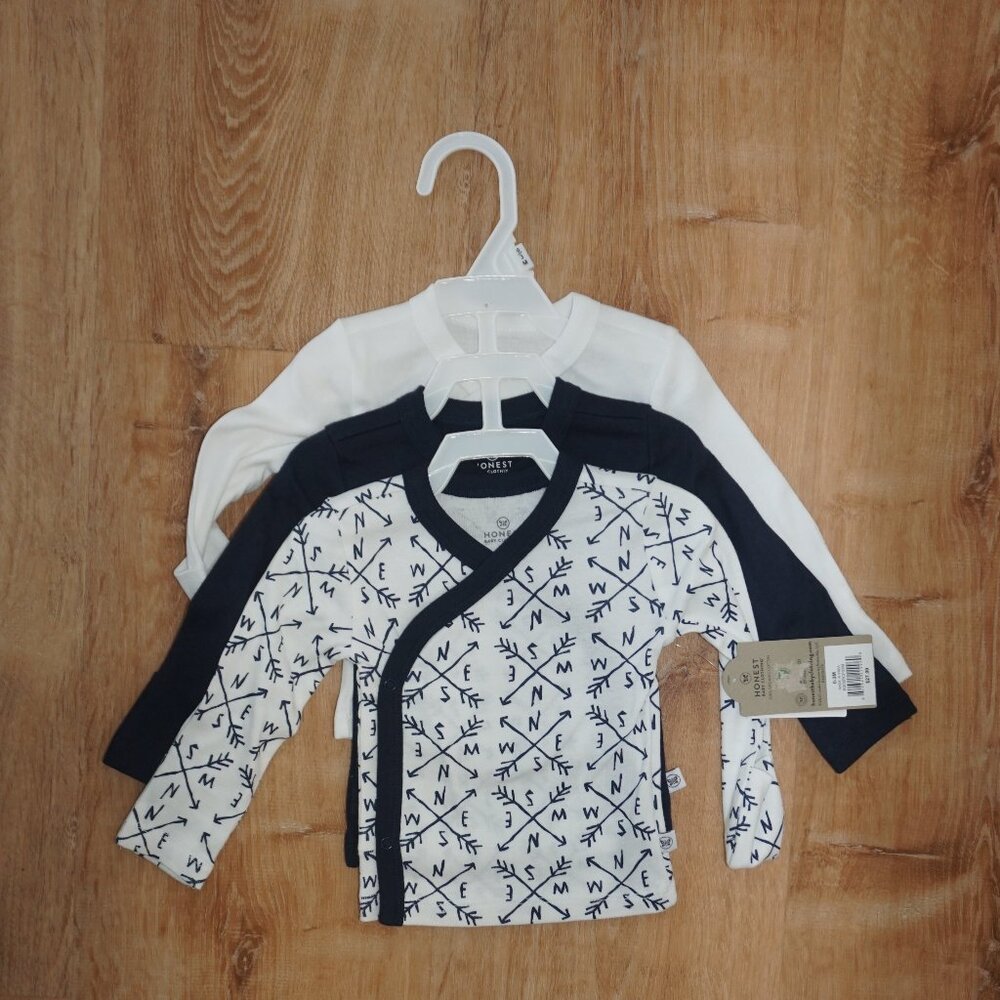 NWT Honest Baby Company 3 pack kimono tops, 0-3 months, organic cotton